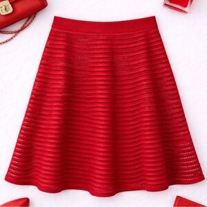 H&M Vibrant Wine Red Lace Overlay Skater Skirt | Size Large